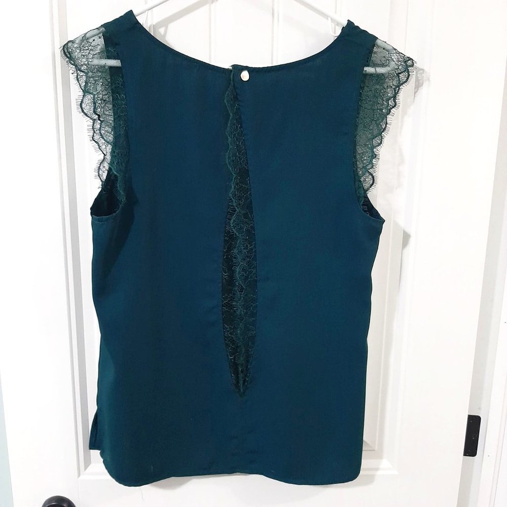 Dark Green Top Lace Trim, Open Back (matching bra)